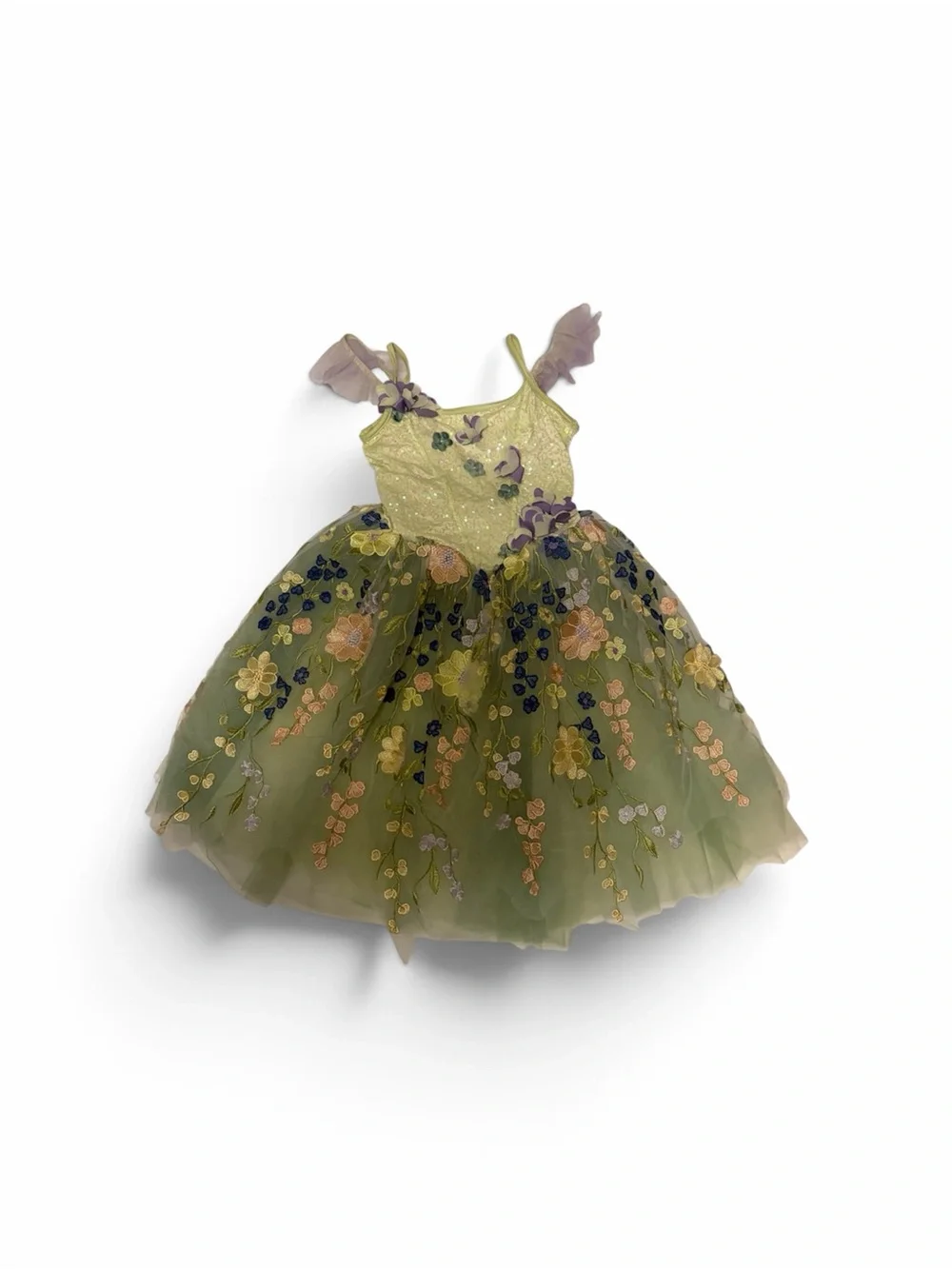 Girls Green Floral Tulle Costume Dress